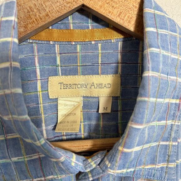 The Territory Ahead Short Sleeve Shirt Men's M Blue Cotton Check Button Up - Picture 6 of 6